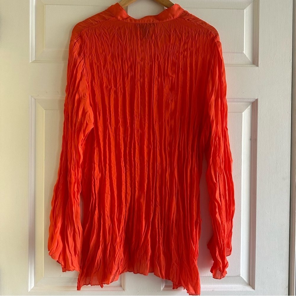 Vintage Ashley Stewart Plisse Rushed Beaded Collar Tunic Boho Top Orange Red 2X - Picture 6 of 7